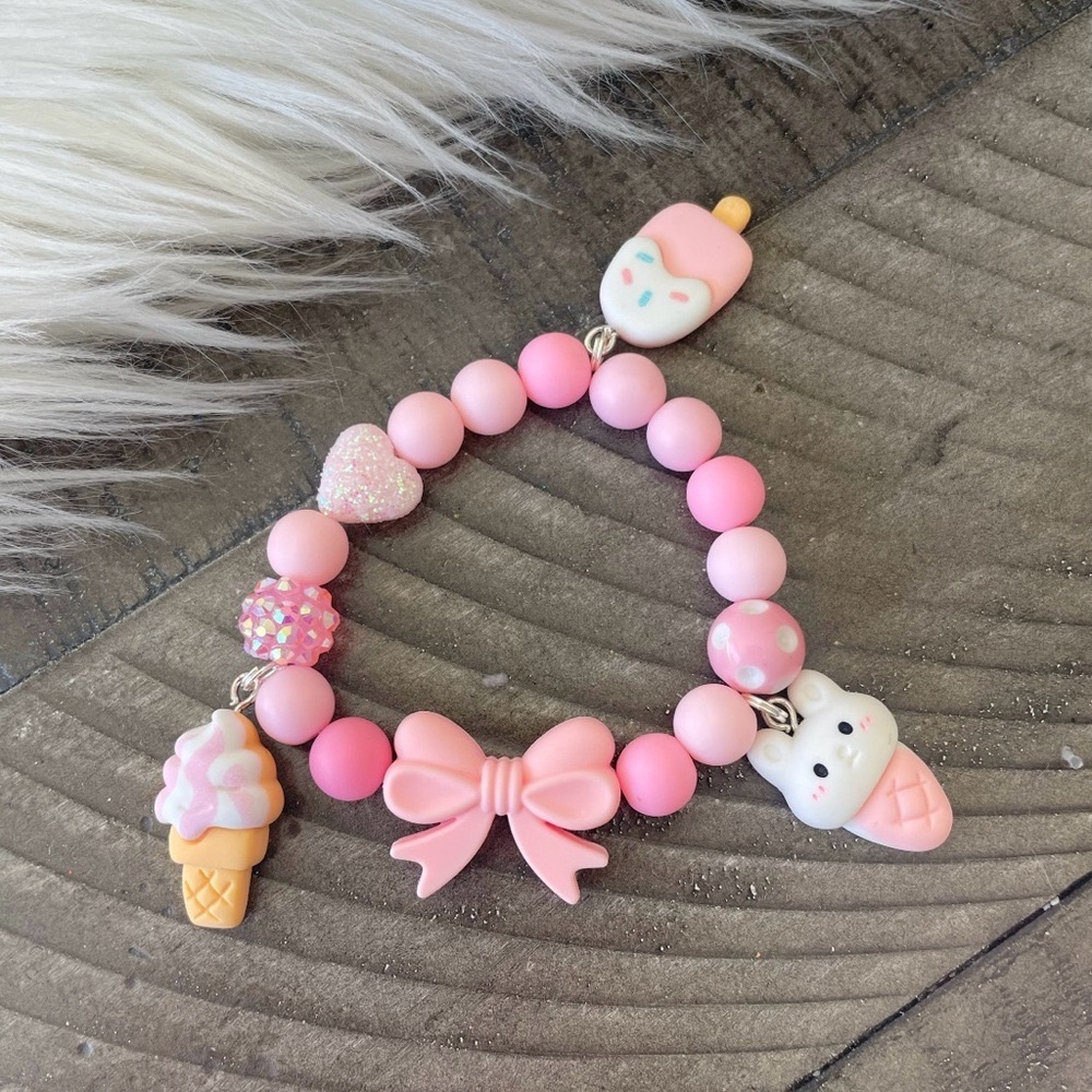 Girls Pink Ice Cream Charm Bracelet